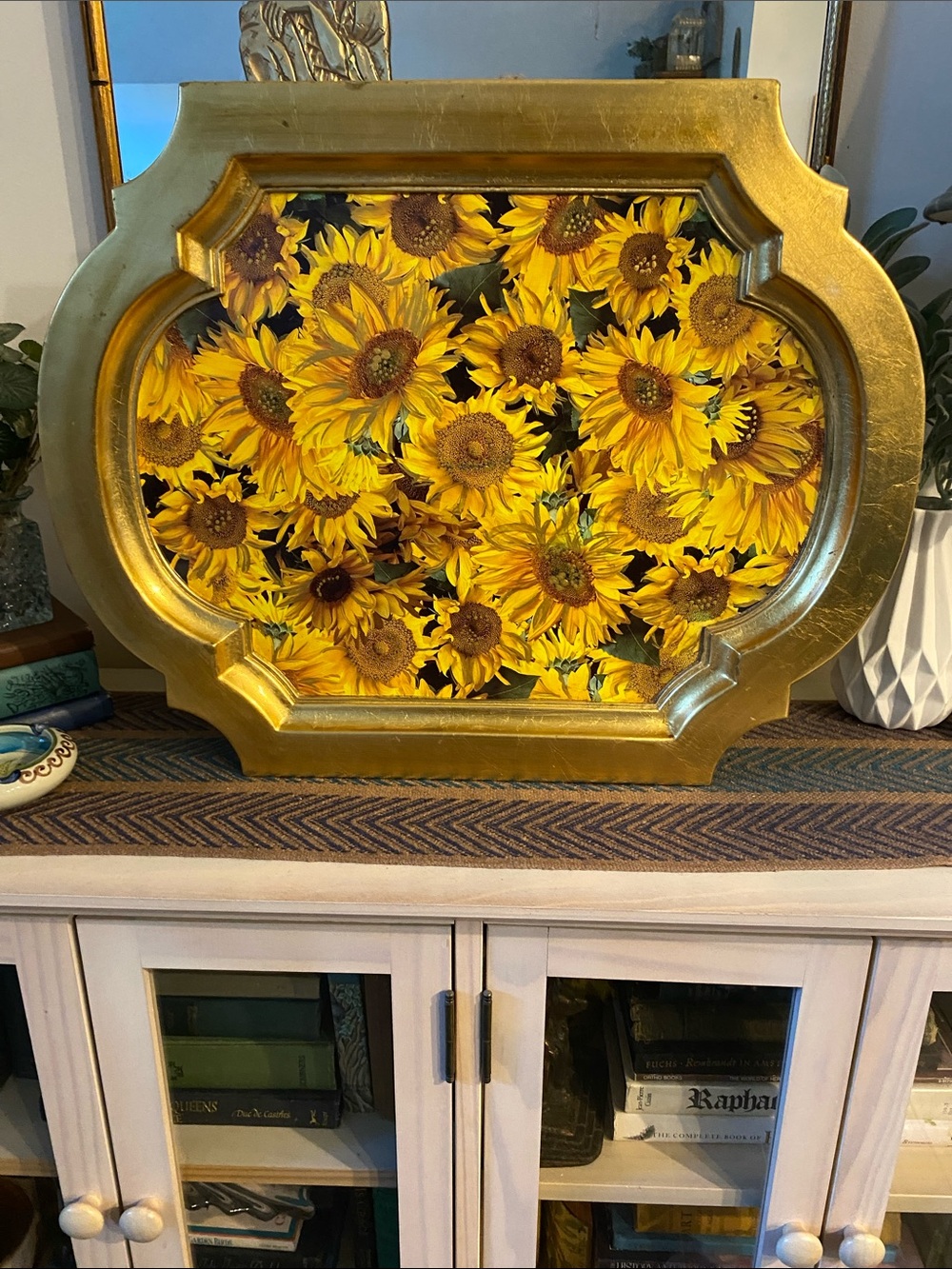 Vintage Italian Florentine-Style Ornate Plastic Tray Printed Sunflower Design